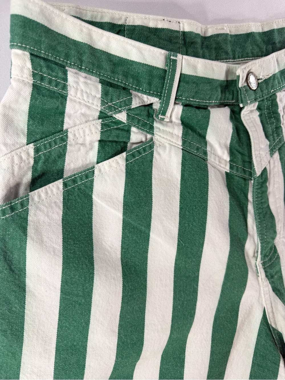 Vintage Rockies High Rise Green & White Striped Shorts | Western Cotton | USA - Picture 3 of 13